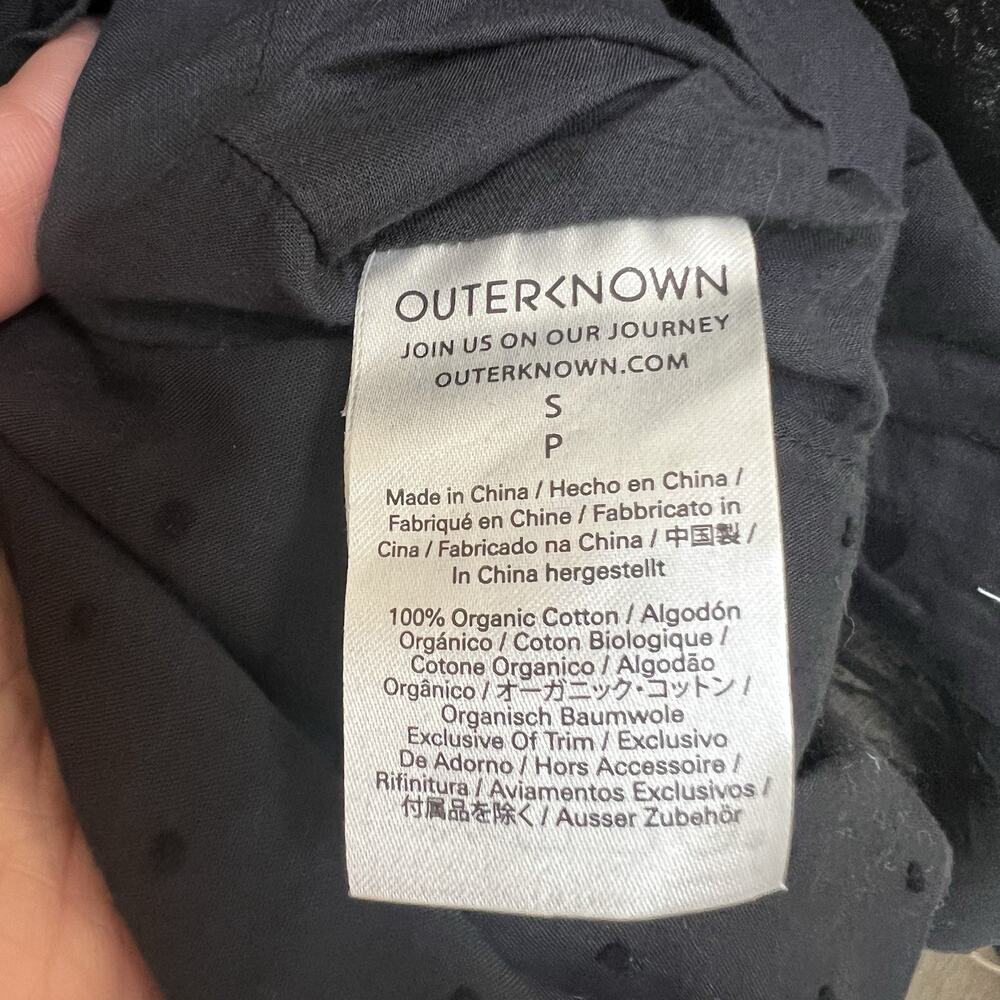 Outerknown NWT Sz S Lulu Black Long Slv Organic Cotton Dress Tie Waist Swiss Dot - Picture 5 of 9